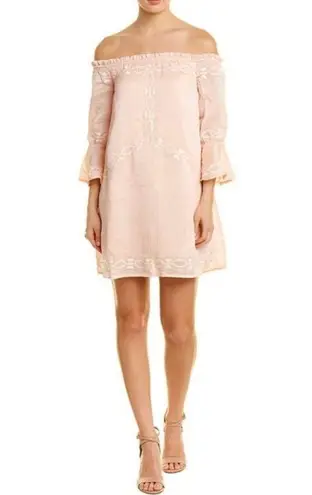 Foxiedox New  Embroidered 3/4 Sleeve Off The Shoulder Dress Blush Pink