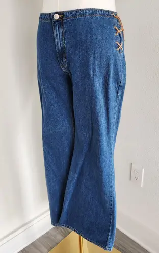 Vintage Y2K Jordache Mid Rise Flare Jeans Leather Lace