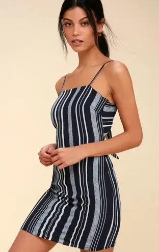 Lulus LULU’S STRIPE RIGHT NAVY BLUE AND WHITE STRIPED TIE-BACK MINI DRESS