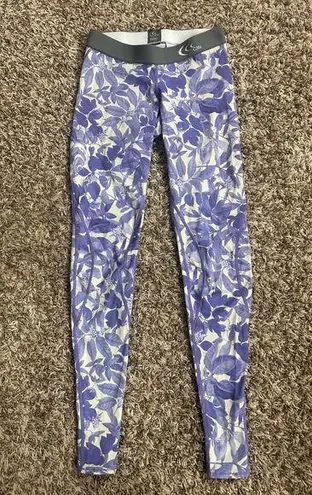 C3fit Compression Tights Sz L Purple White Floral Made In Japan Size L