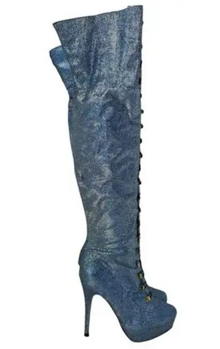 Ami Clubwear Metallic Blue Glitter Knee