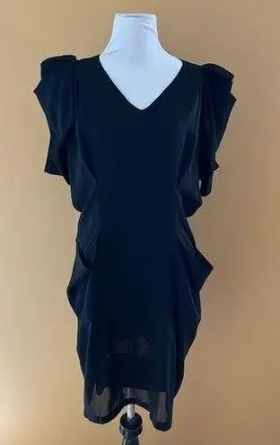 Y2K unique Black Sculptural Pagoda Sleeve Origami Puff Shoulder dress, size S
