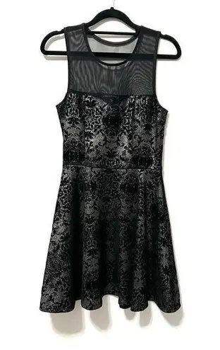 Three Pink Hearts Paisley Black Silver Mini Cocktail Dress Illusion Neckline M