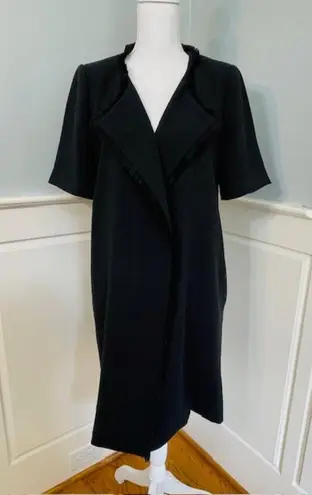 Marie Oliver Duster Blazer Jacket Black Fringed Short Sleeve Topper Medium