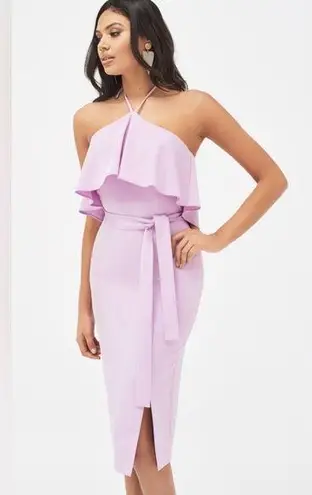Lavish Lice Lavish Alice Halterneck Double Layer Midi Dress in Lilac Size 12