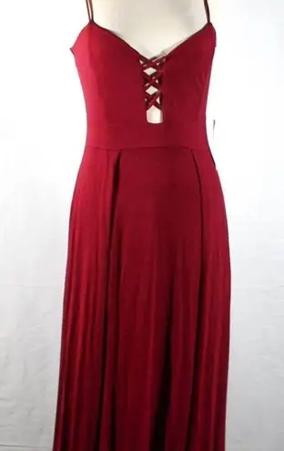 Wild Daisy NWT Burgundy Cranberry Maxi Dress with Slits and Cross Stitch Cleavage