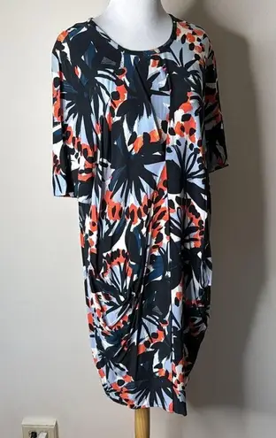 Whistles Navy and Orange Palm Patterned Dress Blue Size 8