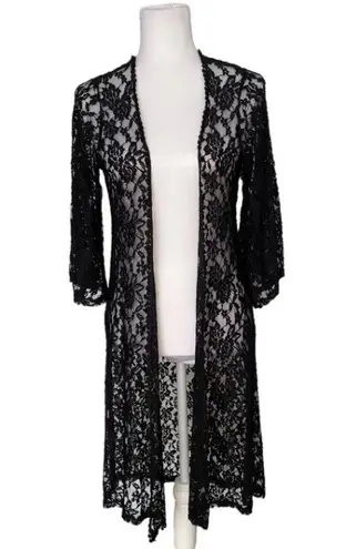 MAUVE Dressy Black Floral Lace Maxi Open Long Cardigan Size Small NWT