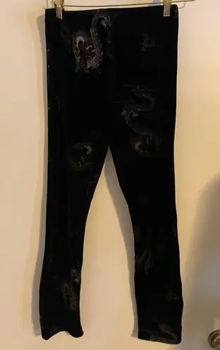 Vintage Fifilou Black Velvet Pants with Dragon Pattern Size XS