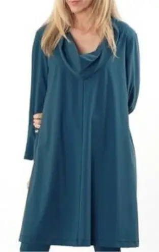 Bryn Walker XL Teal Green Draped Cowl Neck Tunic Dress Lagenlook
