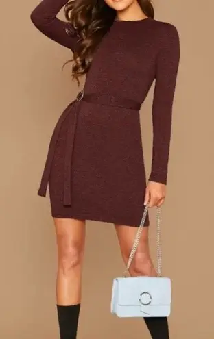 Maroon Ring Belted knit Bodycon Dress Red Size M