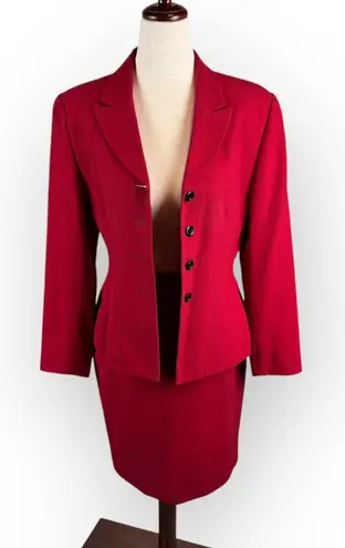 Vintage Red Suit Jacket and Skirt Set Small Size 4