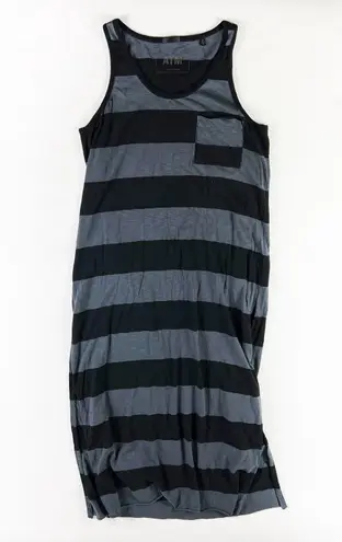 ATM Anthony Thomas Mellilo Stripe Print Tank Maxi Long Dress Asphalt Black LG