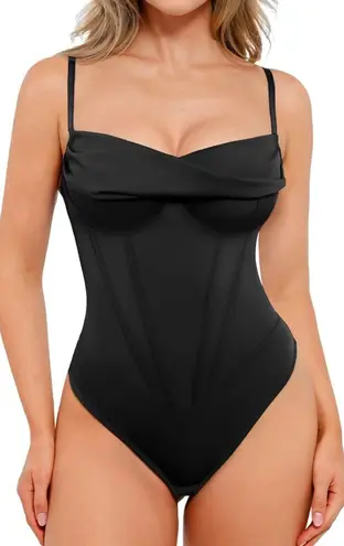 Popilush Corset Bodysuit for Women Tummy Control Shapewear Cowl Neck Tops Thong Black Size XXL