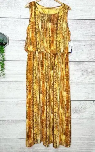 Peter Nygard NWT Yellow Gold Snake Print Sleeveless Maxi Dress Size 14