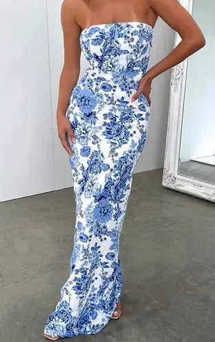 Commense Multi Floral Split Long Dress size M Blue Size M