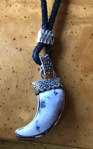 White Buffalo Sterling Silver Leather Necklace