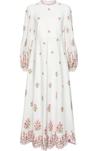 The Pearl Pagoda Poppy Embroidered Floral Midi Dress White Size undefined