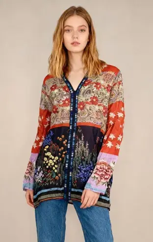 Johnny Was NWOT  Embroidered Floral V Neck Long Sleeves Shirt Blouse Tunic Sz S