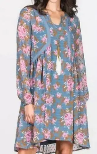 Matilda Jane Floral Long Sleeve Mini Dress Women's Blue Size XL