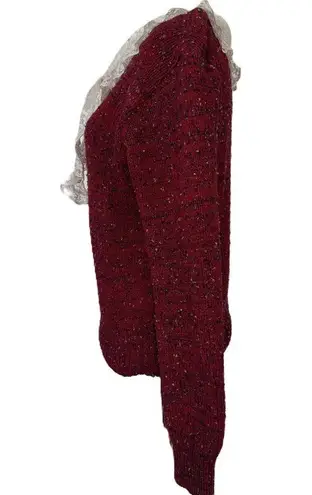 Herman Geist Vintage Lace Collar Sweater Size S Red Cottagecore Prairie 80s