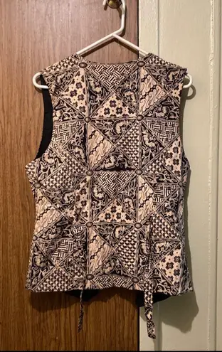 Creazioni Effeci Vintage Beige & Black Argyle Button Up Aztec Vest Women's Size Large