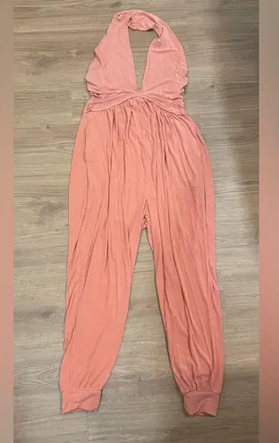 Free People Movement Elegant Peach Halter Jumpsuit sz Medium Pink