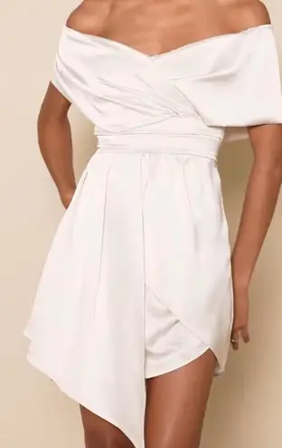 Lulus Always Celebrating Off Shoulder Satin Midi Dress Cocktail Evening NWT Med White