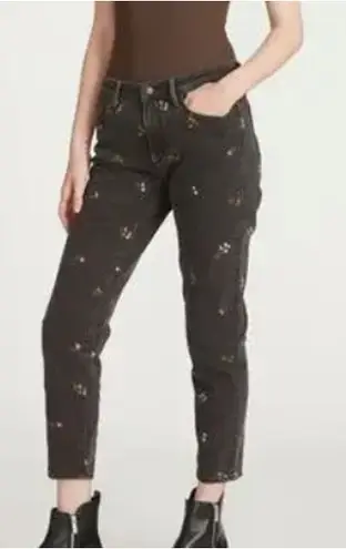 Driftwood | Giselle Embroidered Distressed High Rise Jeans Black Wash | Size 28