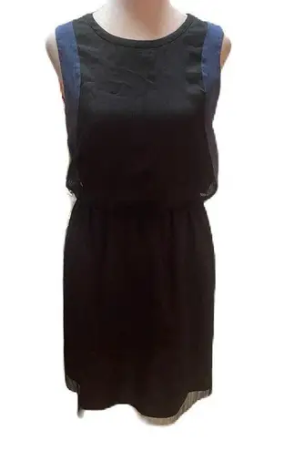 Andrew Marc Black & Blue Sleeveless Sheer Zip Back Elastic Waist Mini Dress S