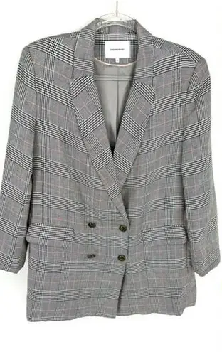 Emerson Fry Lee Blazer Jacket Houndstooth Plaid Linen Size 14 Black White