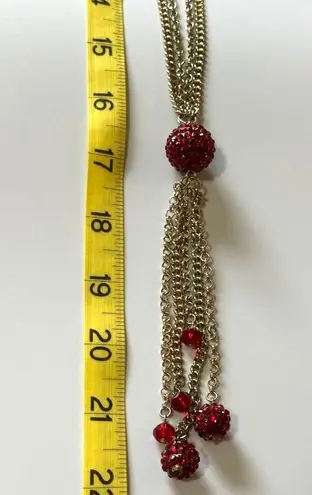 Elegant Rhinestone Crystal Clayball Long Necklace Disco Ball Boho Chic Whimsical Red