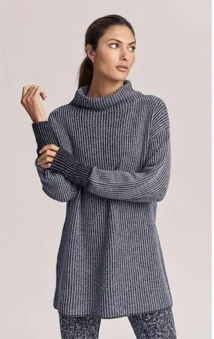 Varley Collins Tunic Sweater Merino Wool Blend Ribbed Knit Mockneck gray medium