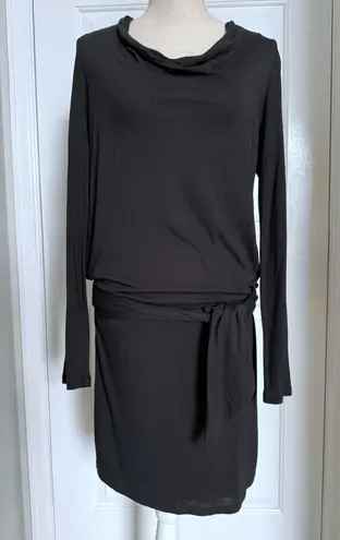 Haute Hippie Black Long Sleeve Modal Dress L Cowl Neck Tie Waist Open Back New