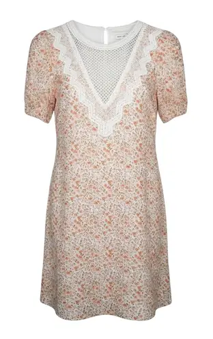 Molly Bracken Floral Dress Crochet Lace Yoke Puff Sleeve Orange Size Small New