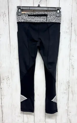 Lululemon Pants Women Size 2 Black Speckle Print Ankle Crop Leggings Pockets