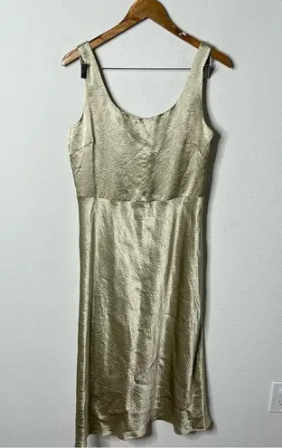 Vince  Crinkle Satin Sleeveless Fitted Midi Slip Dress Gold Womens Size 10