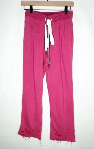 R13  Cropped Pleated Wide Leg Sweatpants with Shredded Hem NWT in Small