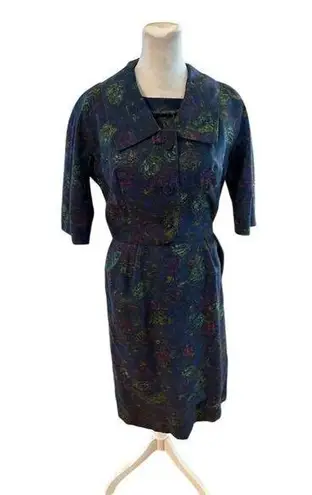 Rose Web New York Women's Vintage 1940s Skirt Suit M Blue/Green Swirl Pattern Blue Size 6