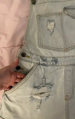 Glassons Denim Light Wash Distressed Overall Shorts Romper, size 8