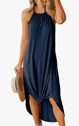 Blue Sleeveless Halter Midi Sundress
