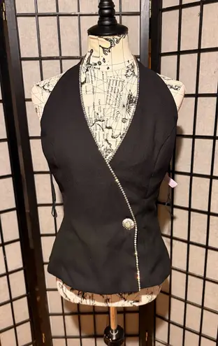 Dave & Johnny Vintage cami halter embellish crystal jewel formal evening vest Black Size 10