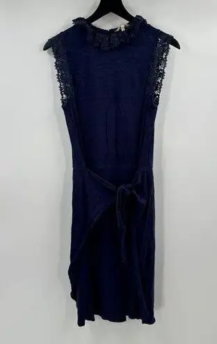Rebecca Taylor Sleeveless Navy Blue Crochet 100% Linen Dress Size Large