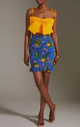 Farm Rio Tropical Print Ruched Ruffled Mini Skirt, Size XS