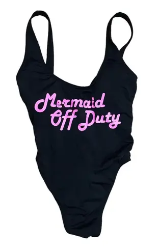 One Piece "Mermaid Off Duty"  Swimsuit - black w pink & tie up back Small S