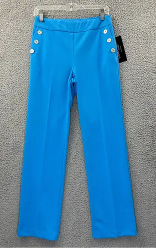 NWT Lisette L Montreal Tricotine Straight Pants Pull On Button Turquoise 2 x 30 Blue