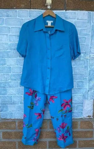 Annie Alexander linen blend resort wear 2 piece set size 8/medium Blue