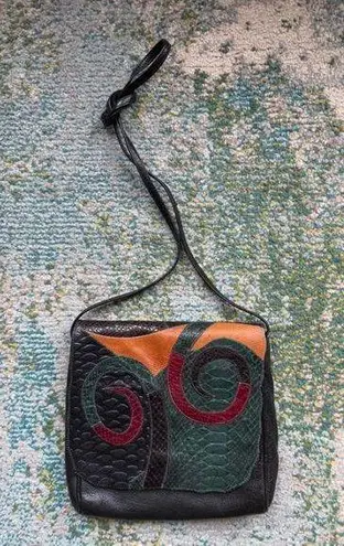 Carlos Falchi Vintage snakeskin leather abstract fold over shoulder purse