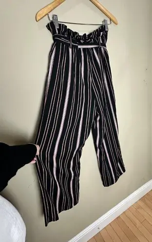 Xhilaration Black & Brown Stripe Wide Leg Pants Trousers w/ Tie Belt Size XS