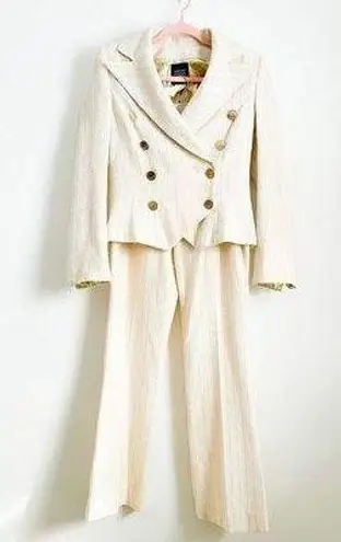 Edward Achour Paris Ivory Metallic Gold Stripe Tweed Double Breasted Suit Set